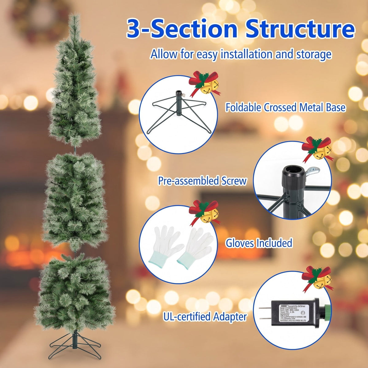 Airfind 6/7/8 FT Pre-Lit Pencil Artificial Christmas Tree with 120/150/200 LED Warm White Lights and 8 Modes, White