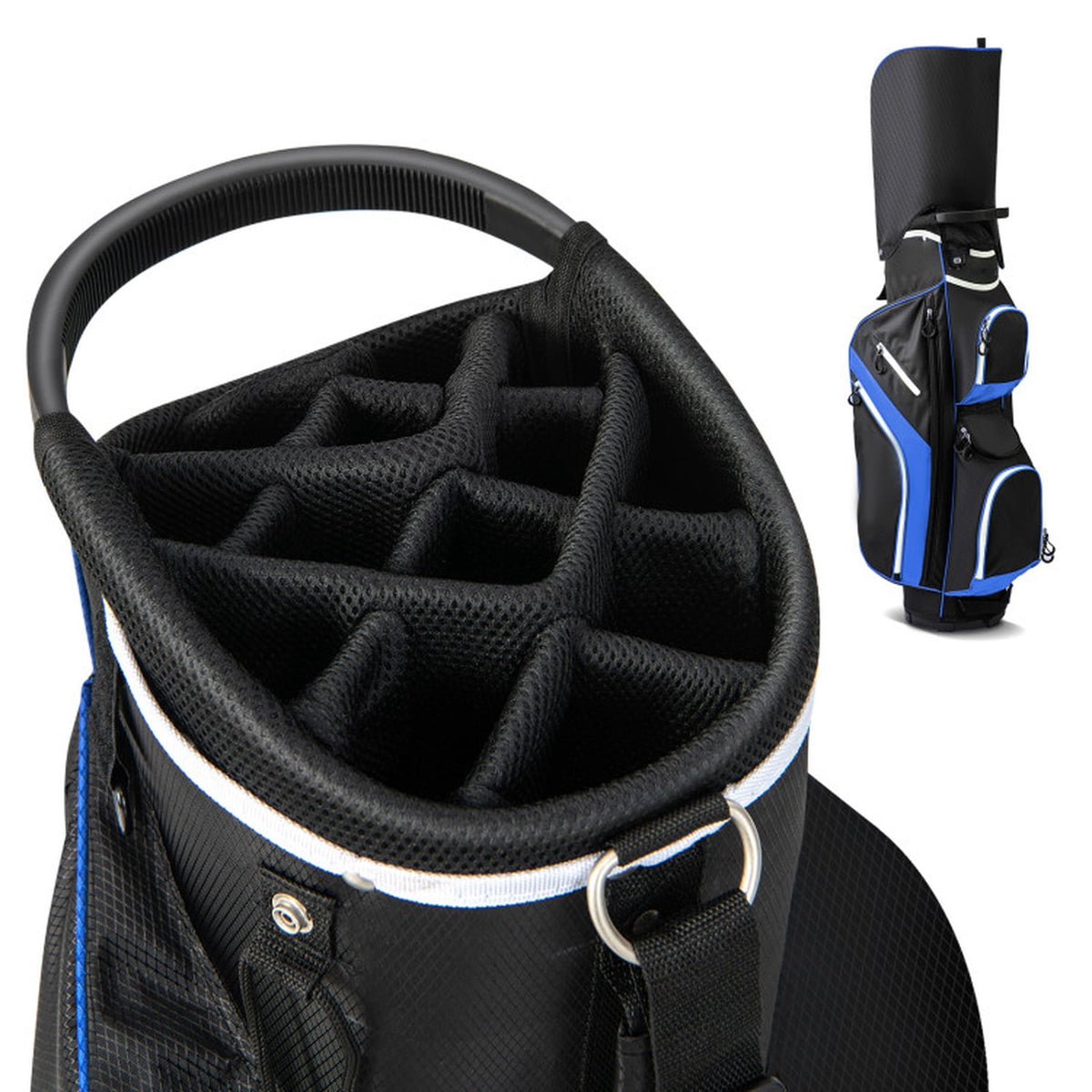 Airfind 14-Way Cart Bag with Rain Hood, Towel Ring and 9 Zippered Pockets, Blue