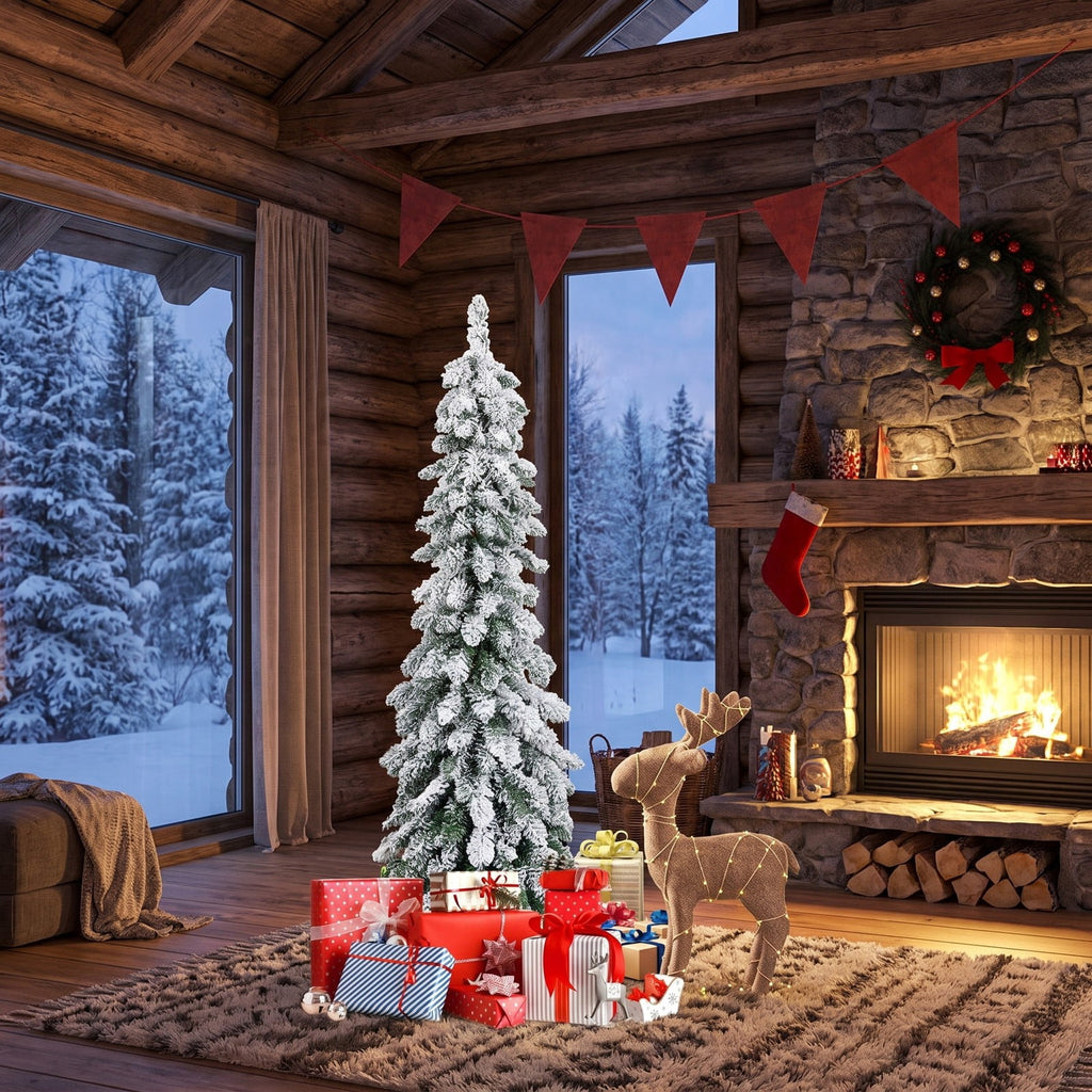 Airfind 4 Feet Pre-Lit Artificial Christmas Tree Snow, PVC Frame, Tree Height 4 ft, Tree Width 1.5 ft, Diameter of Stand 10 x 10