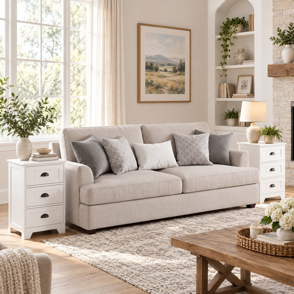 Airfind 3 Drawers End Storage Wood Side Nightstand, 88 lbs Capacity, P2 MDF Frame, 18 x 12 x 27 Footprint, White