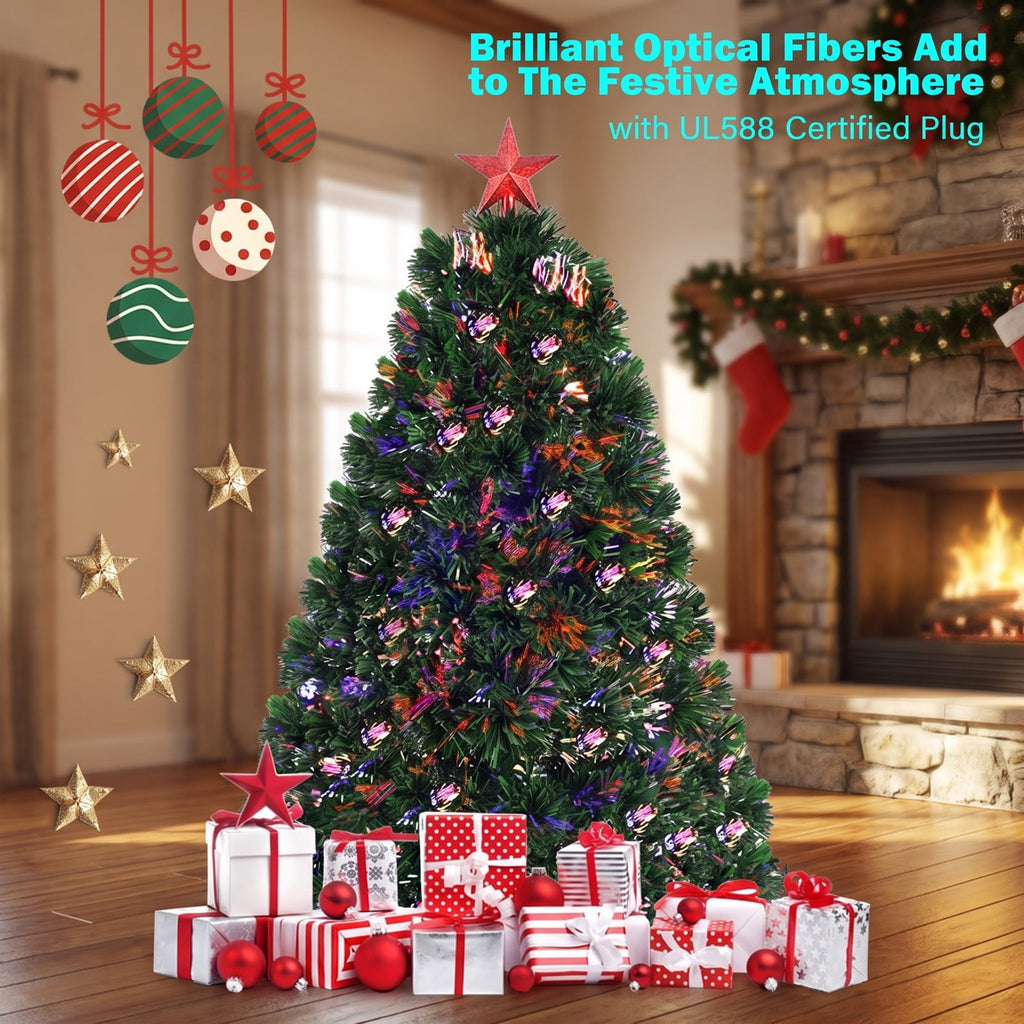 Airfind 3ft / 4ft / 5ft / 6ft Fiber Optic Artificial PVC Christmas Tree-5 ft, PVC Plastic Fiber Optic 3 Ft Frame, 1.7ft x 3ft Footprint, Green