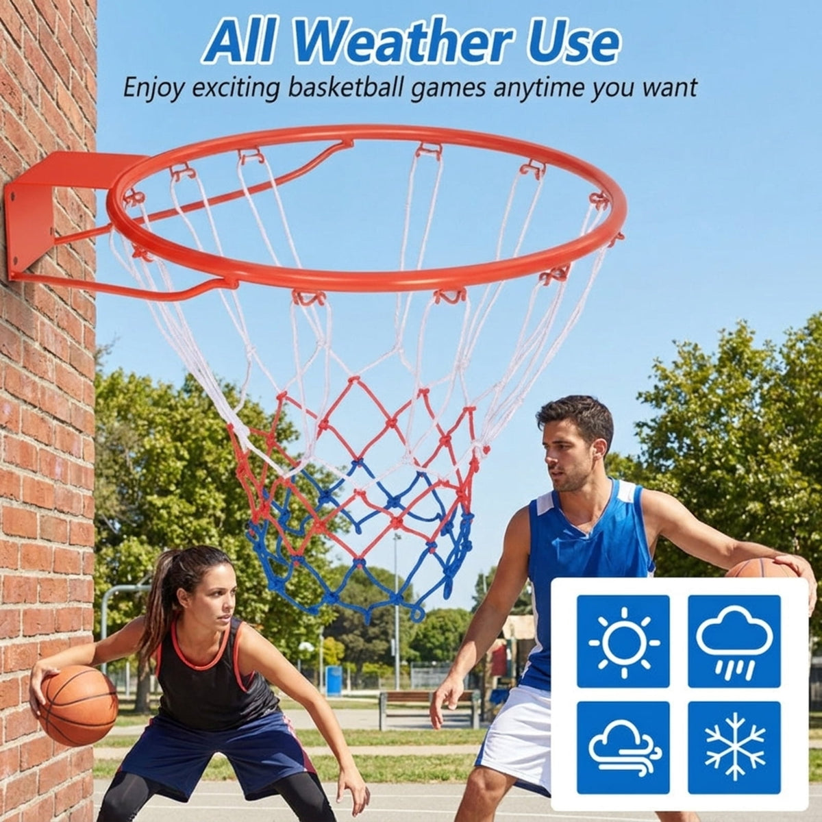 Airfind 18 Inch Replacement Basketball Rim with All-Weather Net and Powder-Coated Metal Frame for Backboard Hoop Repair and Outdoor Basketball Goal Restoration, Black and Orange