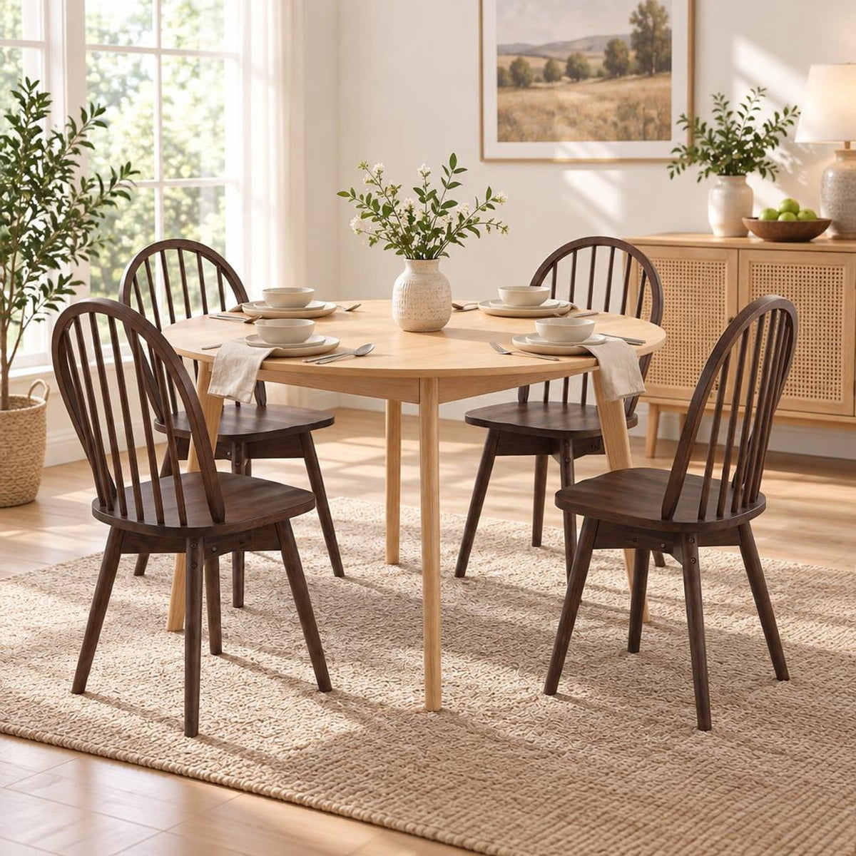Airfind Dining Chairs, Swivel Windsor, Set of 2 with Solid Rubber Wood Frame, Chair 330 lbs Capacity, Rubber Wood Frame, 17.5 Inch x 21 Inch x 36 Inch, Natural