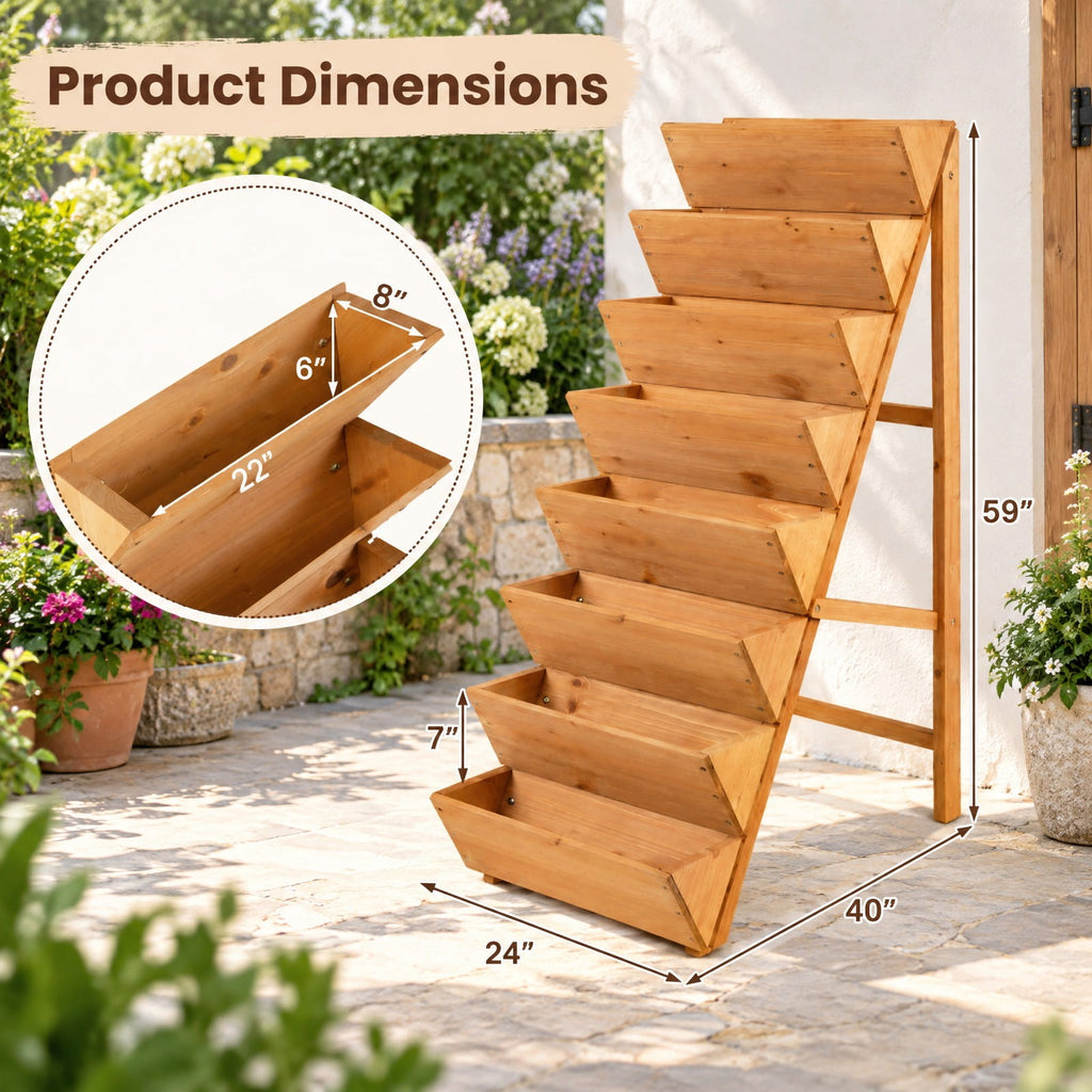 Airfind 8-tier Vertical Raised Garden Bed Wood Elevated Planter Box with Legs, Fir Wood Frame, 40 x 24 x 59 Single Box Interior Footprint, Orange