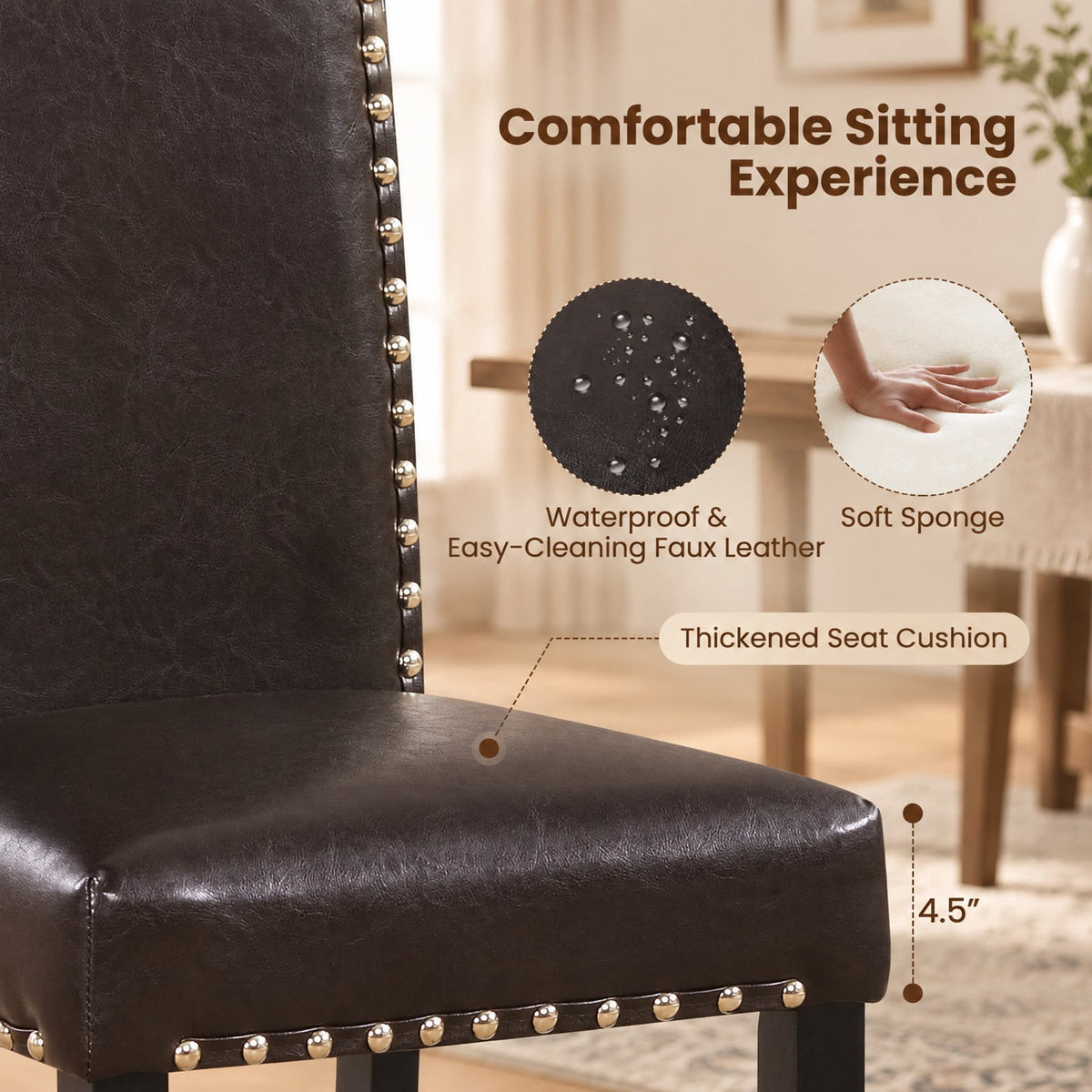 Airfind Set of 2/4 Dining Chairs Faux Leather Upholstered Parsons Kitchen Chairs, Set of 2, Versatile use fits modern farmhouse and office style rooms