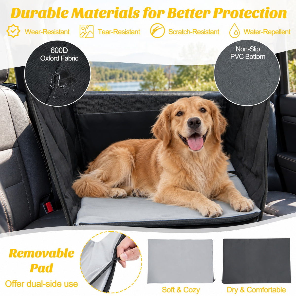 Airfind Dog Car Seat Cover with Mesh Window for Small and Medium Dogs, 600D Oxford Fabric Sponge PVC 210D Oxford Fabric Frame, Black
