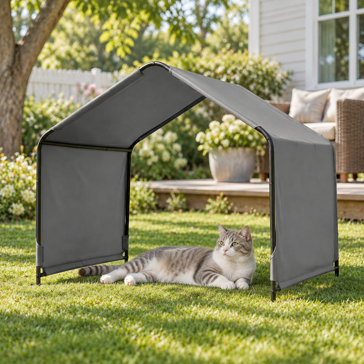 Airfind Outdoor Dog Shade Shelter with reliable Roof and Ground Stakes for Deck, 420D Oxford Fabric Metal, 51 Inch x 46.5 Inch x 42.5 Inch