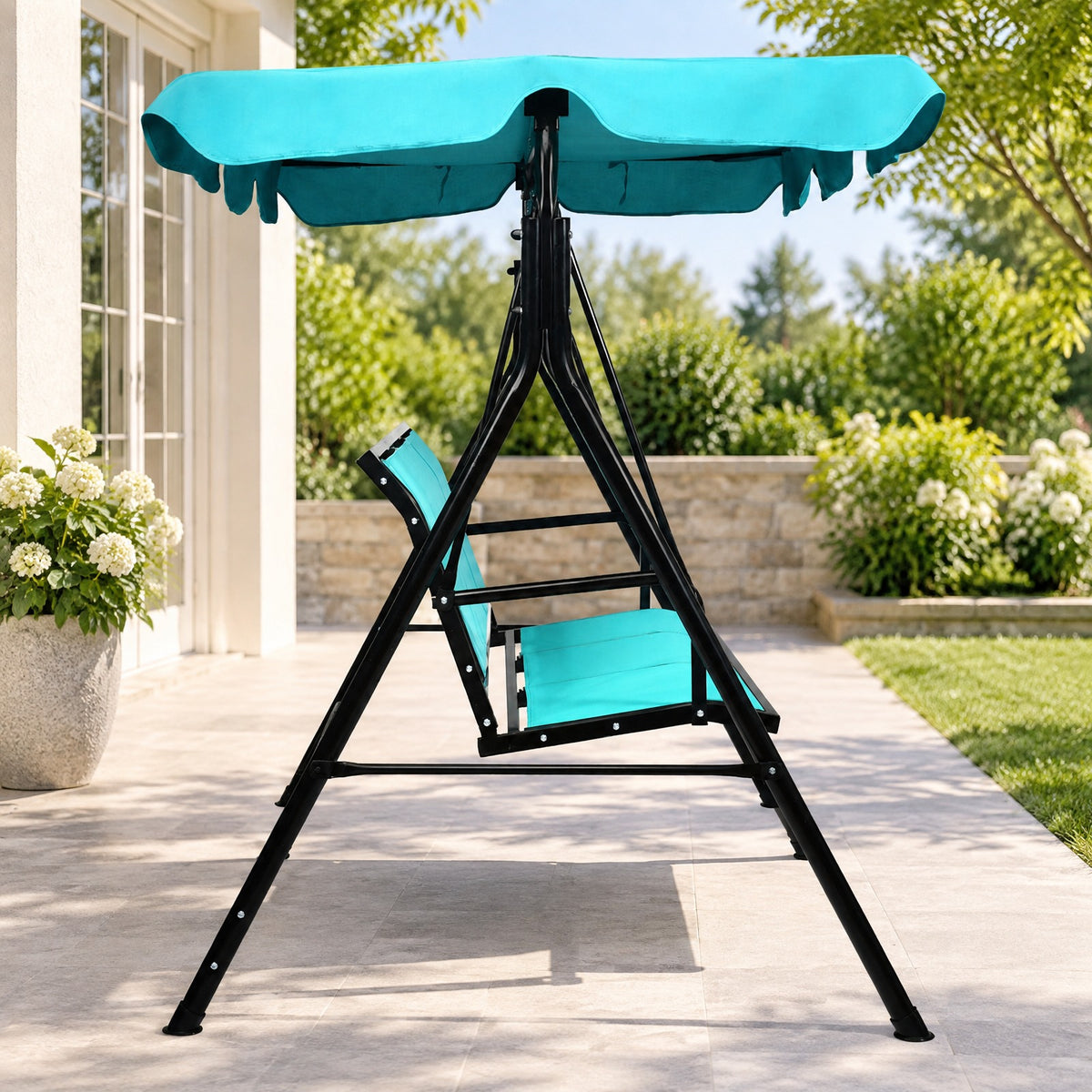 Airfind Outdoor Patio 3 Person Porch Swing Bench Chair with Canopy, 550 lbs Capacity, Steel textile fiber polyester Frame, Blue