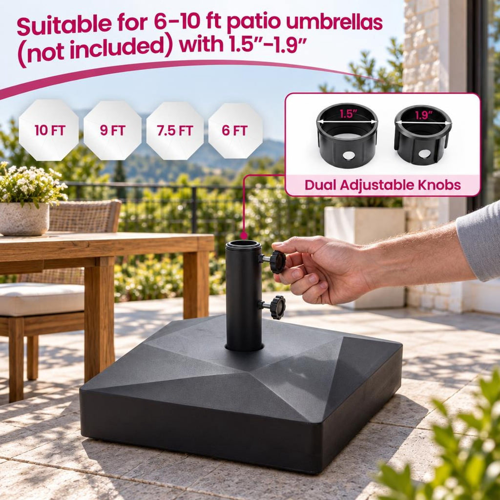 Airfind 154lbs Mobile Fillable Patio Umbrella Base with 4 Wheels, HDPE Metal Frame, 21.5 x 21.5 x 15 Base Footprint, Black