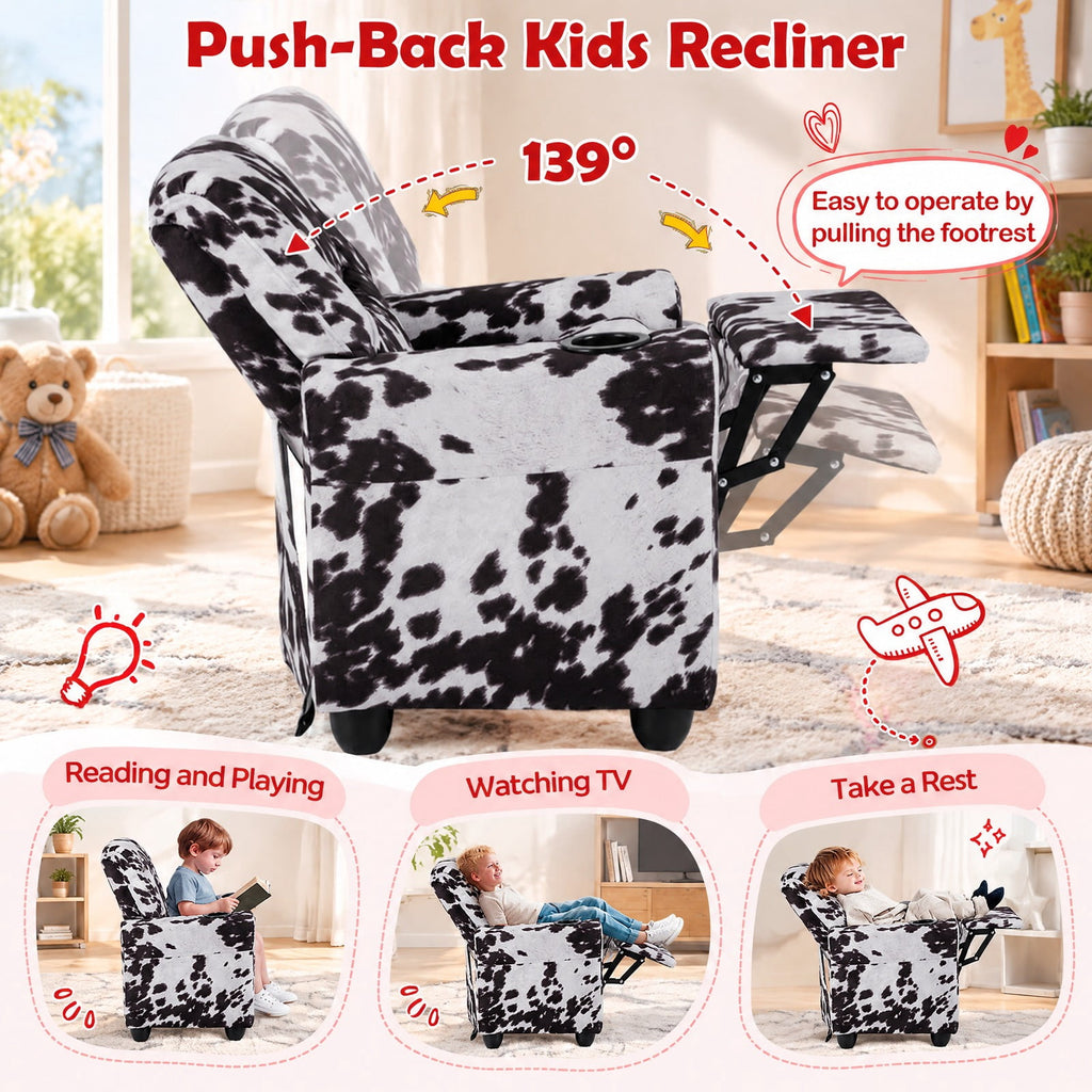 Airfind Kids Recliner Chair Push Back Toddler Reclining Armchair with Cup Holder, 150 lbs Capacity, Wood Frame, for 3+ years old, White