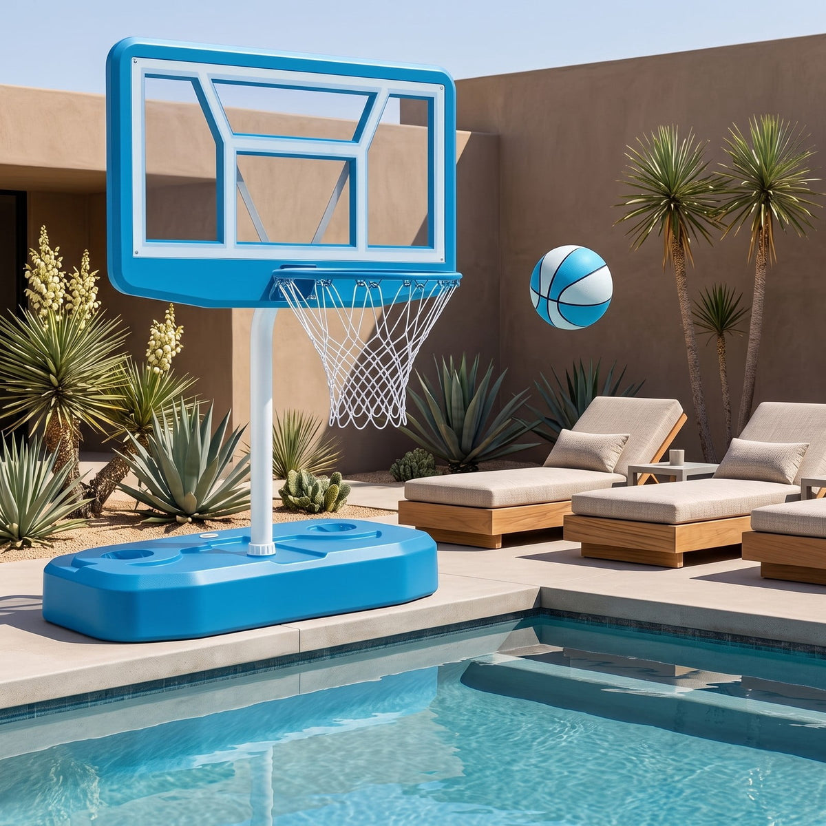 Airfind Pool Basketball Hoop Set with 2 Balls and Inflation Pump, Poolside Water Basketball Game with Weighted Fillable Base and Shatterproof Backboard for, Light Blue