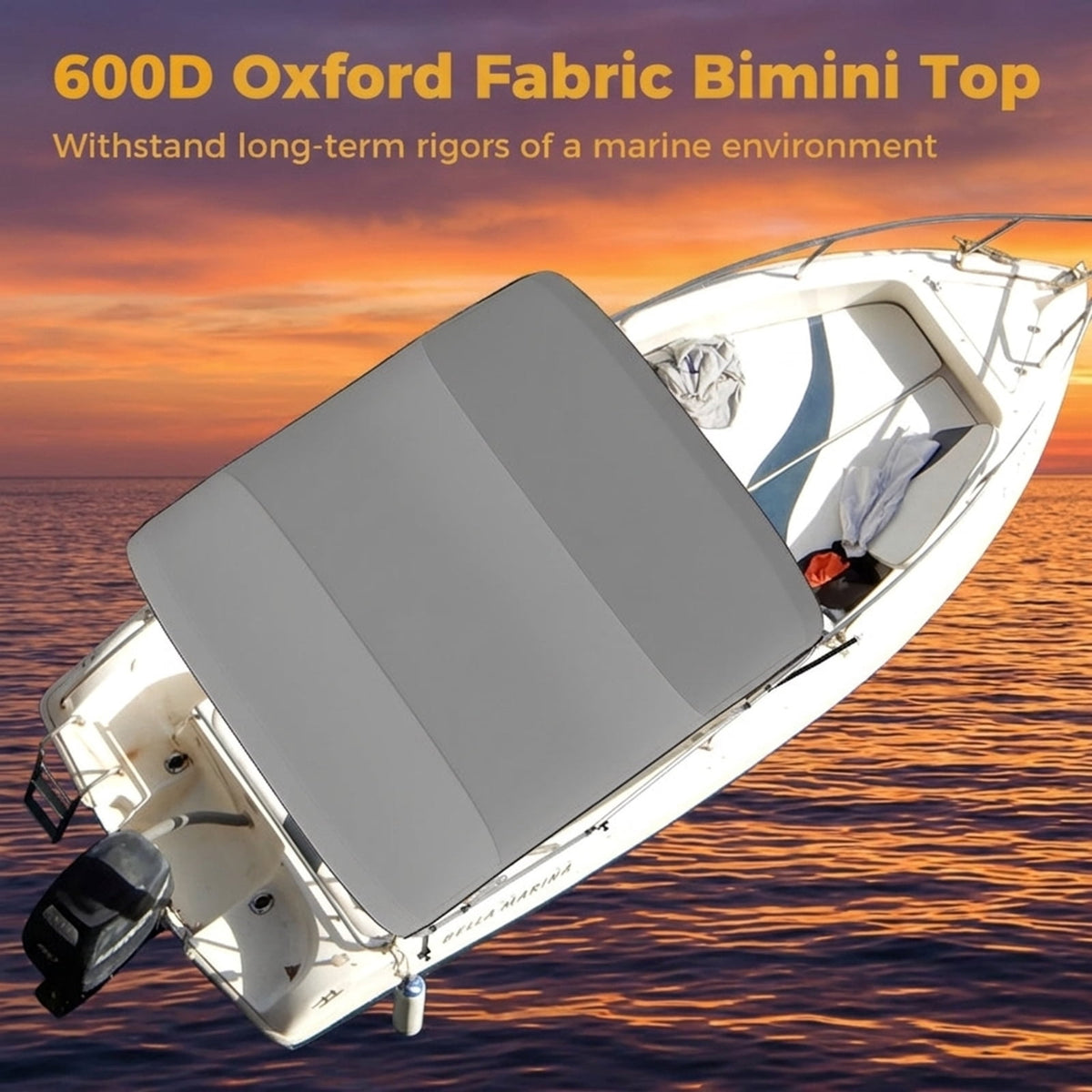 Airfind 4-Bow Pontoon Bimini Sun Shade Top with Storage Boot, Gray