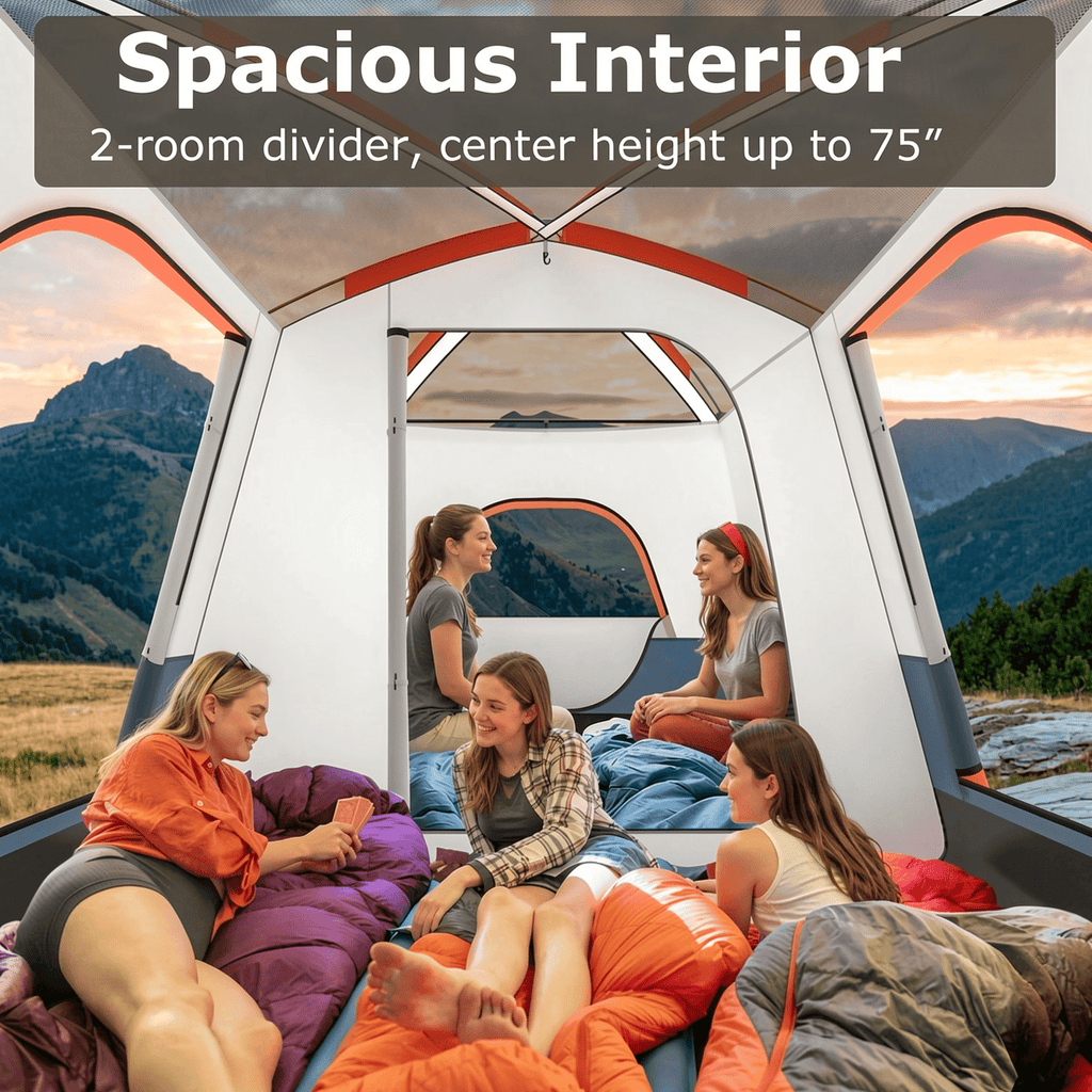Airfind 6-8 Person Large Family Camping Tent with Porch, 2 Rooms and 2 Doors, Waterproof Cabin Tent with Skylight and Rainfly, Navy