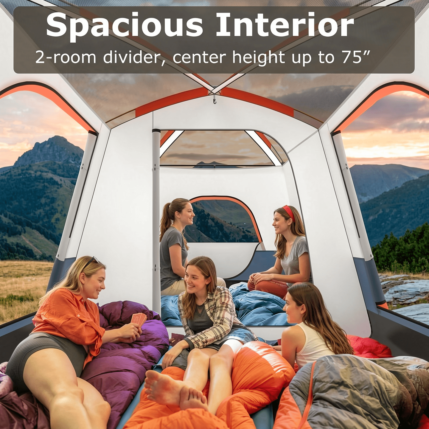 Airfind 6-8 Person Large Family Camping Tent with Porch, 2 Rooms and 2 Doors, Waterproof Cabin Tent with Skylight and Rainfly, Navy