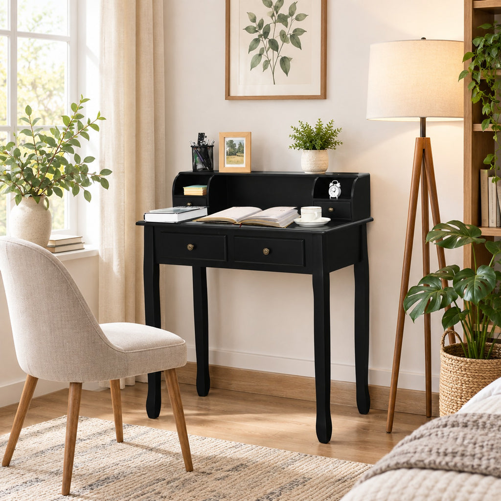 Airfind Writing Desk 2-Tier Vanity Desk Computer Desk with 4 Drawers, 287 lbs Capacity, MDF Frame, 31.5 x 16 x 37 Footprint, Black