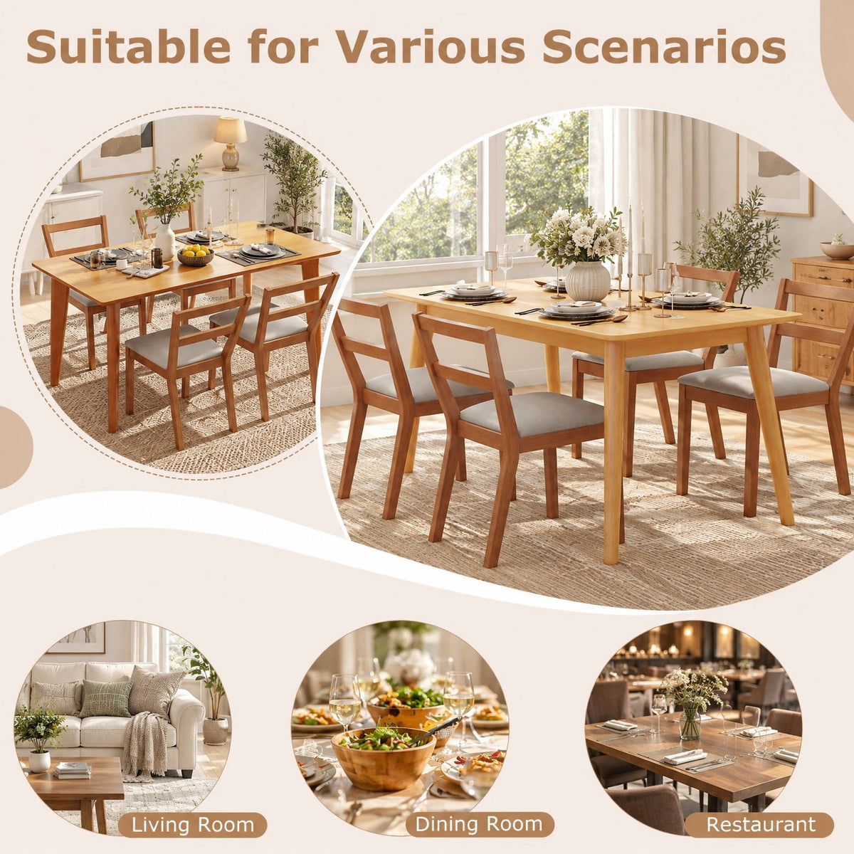 Airfind Wooden Dining Chair Set of 2 Farmhouse Kitchen Chair with Upholstered Seat, 400 lbs Capacity, Rubber Wood Frame, Brown