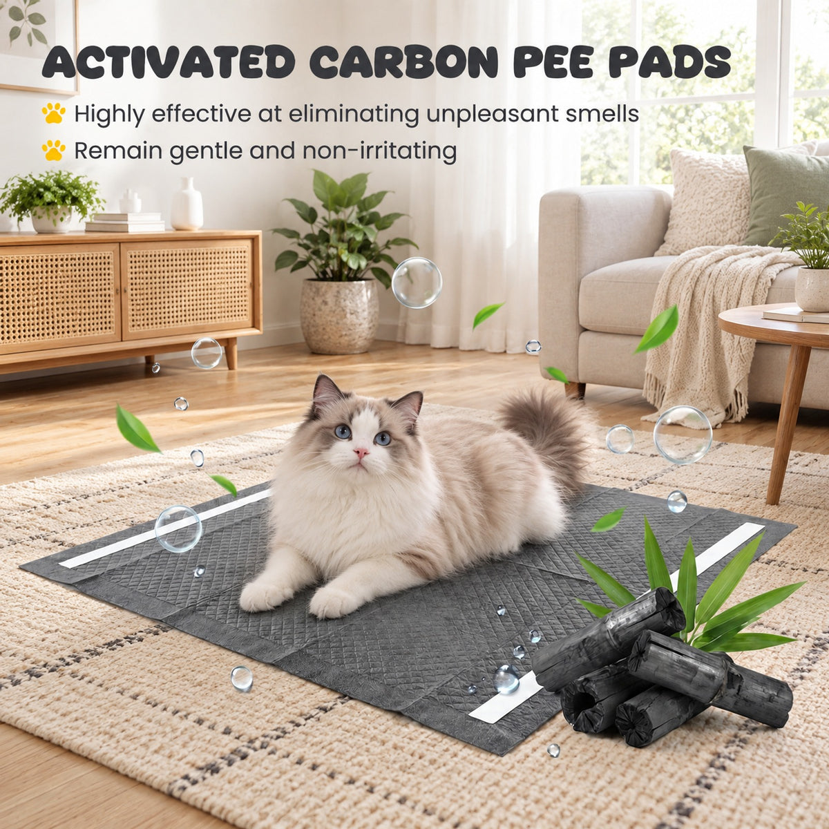 Airfind 24 Inch x 24 Inch Charcoal Dog Pee Pads 6-Layer for Dogs, Non-woven Fabric Fluffy Pulp PE Film Absorbent Tissue Pee Frame, Black