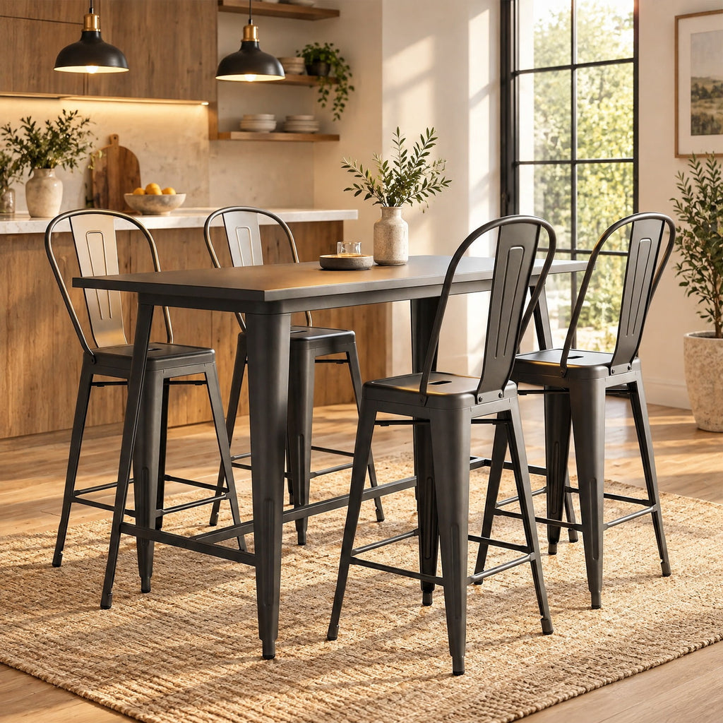 Airfind Set of 4 Metal Bar Stools with Backrests and Footrests, 350 Lbs Capacity, Metal, 18 Inch X 17.5 Inch X 40.5 Inch for Convenient Everyday Use, Gun Metal