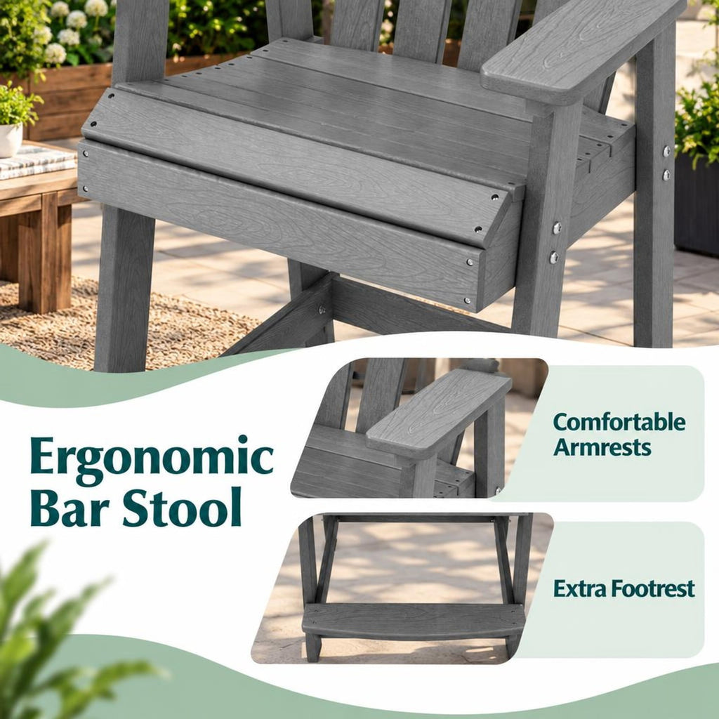 Airfind HDPE Patio Lounge Chair with Armrests and Footrest and Faux Wood Grain Finish for Indoor and Outdoor Backyard Use, Gray