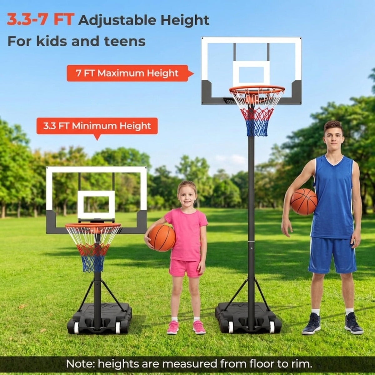 Airfind Portable Basketball Hoop with Adjustable Height from 3.3 to 7 ft and Shatterproof PC Backboard for Indoor and Outdoor Play, White