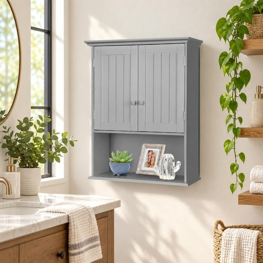 Airfind Wall Mount Bathroom Storage Cabinet, MDF Metal Frame, 23.5in x 8in x 28in(L x W x H) Weight capacity of each level: 11 lbs Footprint, Gray