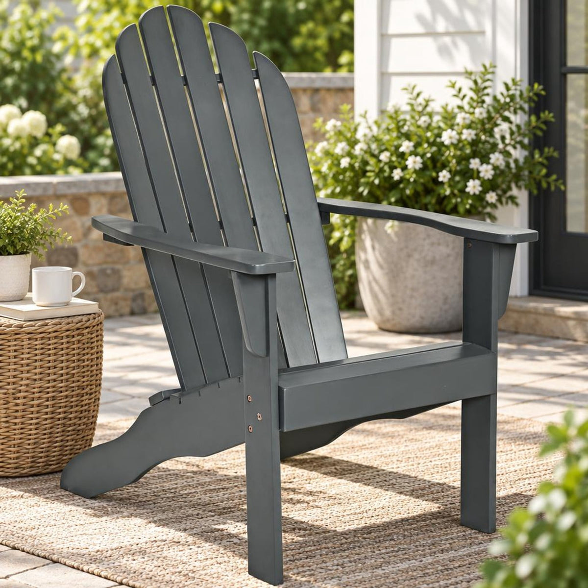 Airfind Acacia Wood Outdoor Adirondack Chair with Ergonomic Design, Acacia wood Frame, Gray, Overall dimension 27 x 35 x 40.5 (L x