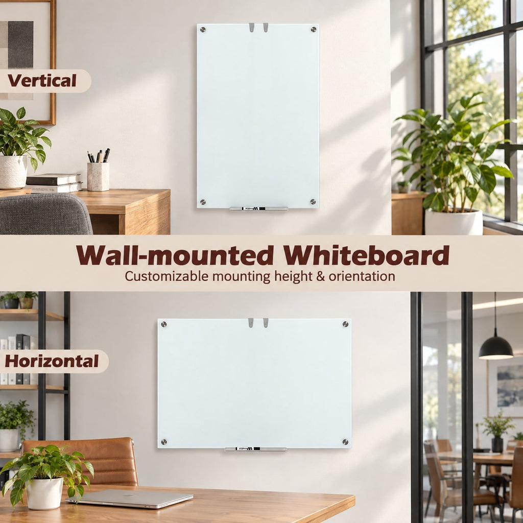 Airfind 36 x 24 Inches Glass Whiteboard with Eraser and Removable Tray, Tempered Glass Galvanized Metal Frame, 36 x 24 x 0.16 Footprint, White