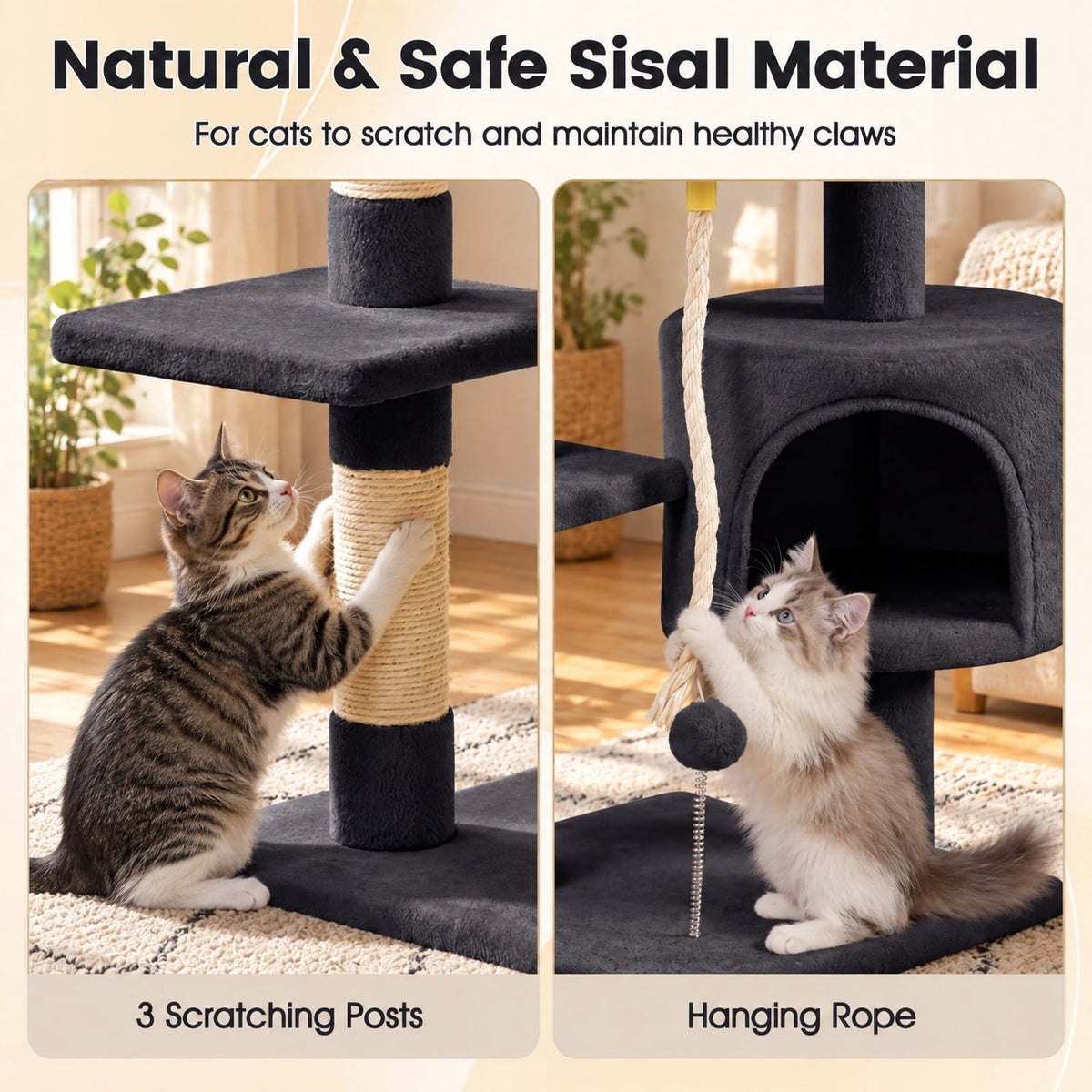 Airfind 36 Inch Tall Kitten Tower with Condo and Plush Perch, 22 lbs Capacity, Engineered Wood Sponge Plush Fabric Sisal Base Frame, Dark Gray