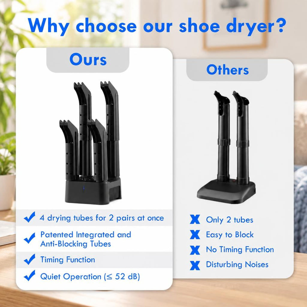 Airfind Prevent Odor Mold and Bacteria 4 Shoe Electric Dryer with Timer, 9 Inch x 9 Inch x 23 Inch Rated Footprint, Why Wait for Such an Essential Device, Black
