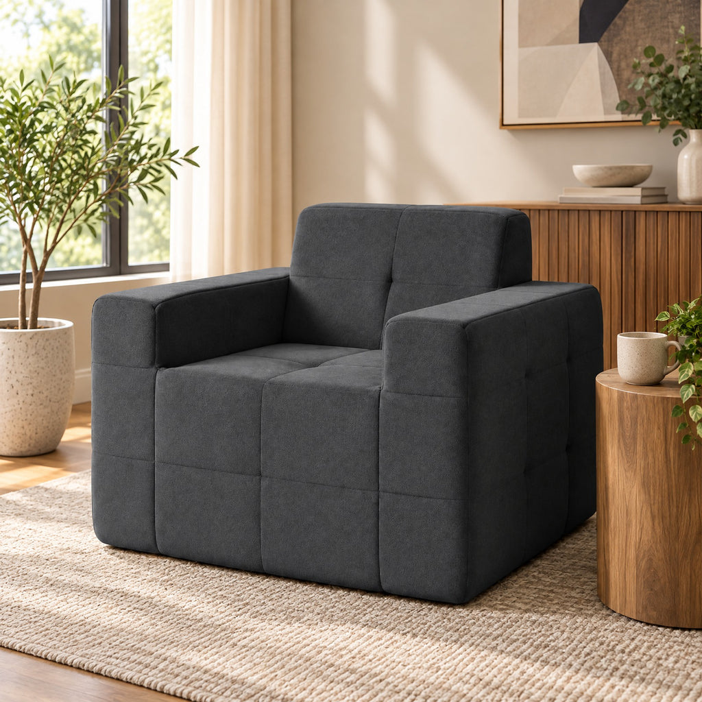 Airfind Boneless Single Sofa Chair Cloud Sofa with Terry Cloth Upholstery, 352 lbs Capacity, Terry Cloth Sponge Frame, Gray