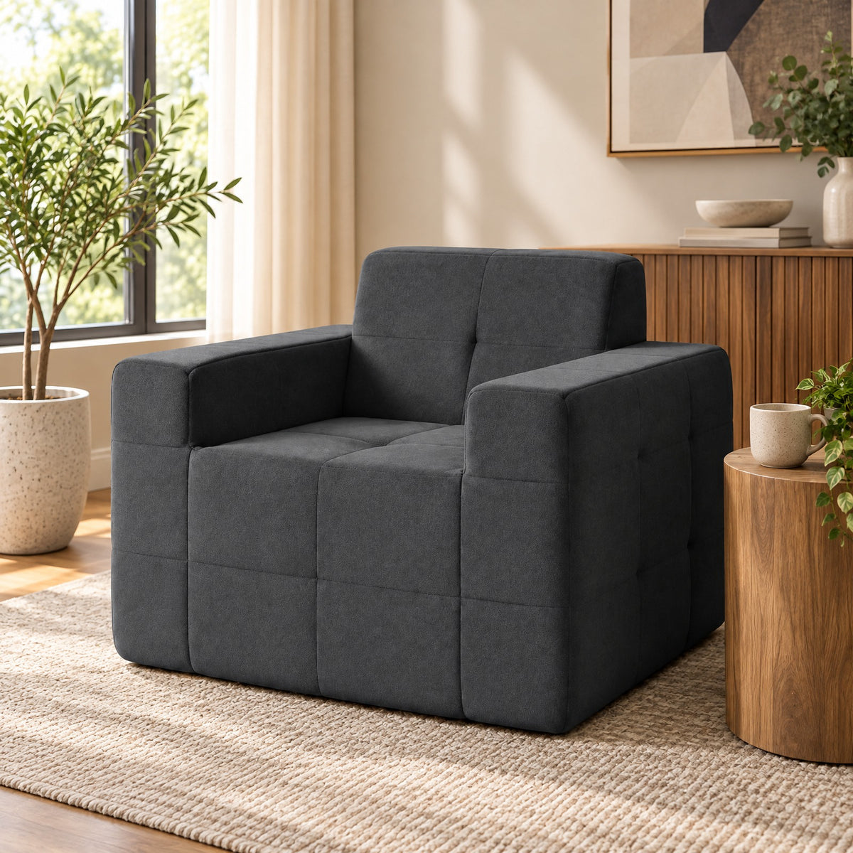 Airfind Boneless Single Sofa Chair Cloud Sofa with Terry Cloth Upholstery, 352 lbs Capacity, Terry Cloth Sponge Frame, Gray