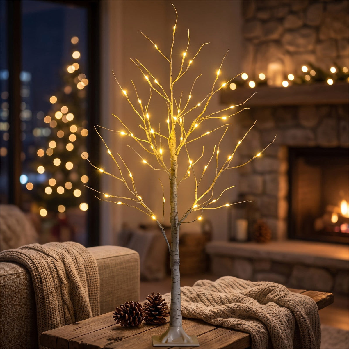 Airfind Pre-lit White Twig Birch Tree for Christmas Holiday with LED Lights-4 ft, metal plastic Height: 4/5/6 ft Frame, White