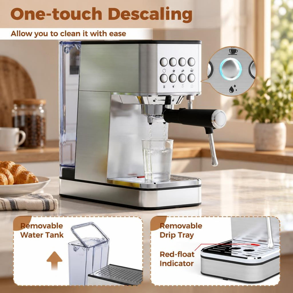 Airfind Espresso Machine 20 Bar Compact Stainless Steel Coffee Maker with Milk Frother, PP ABS Stainless Steel for Convenient Everyday Use, Silver