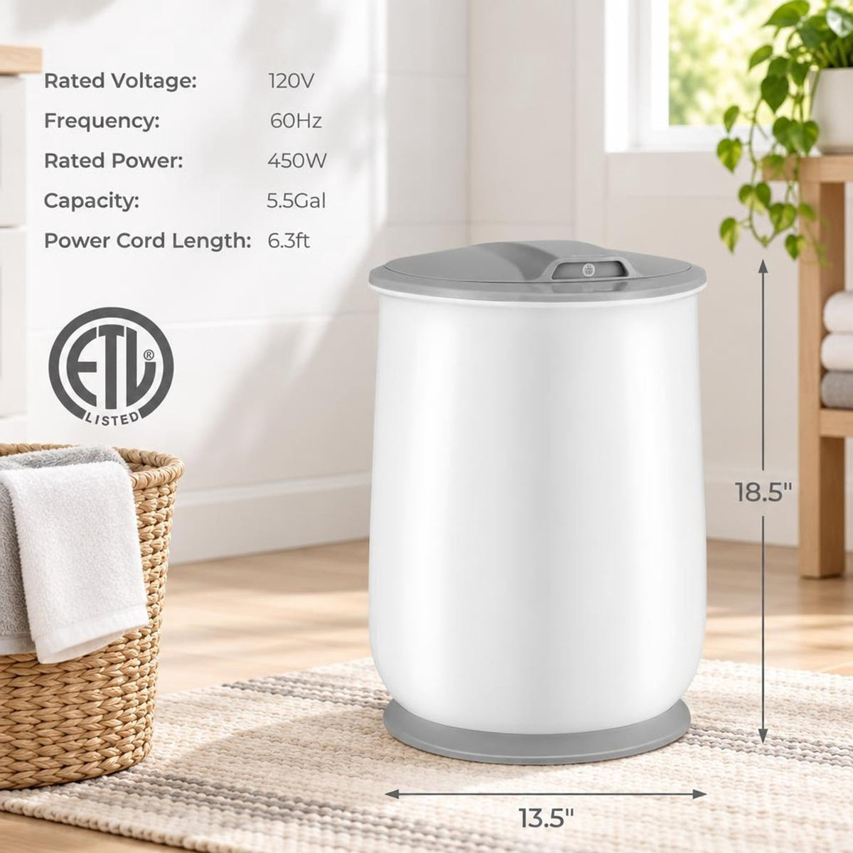 Airfind Towel Warmer Bucket featuring Auto Shut Off for Bathroom, PP Galvanized Sheet PC Frame, 13.5 Inch x 13.5 Inch x 18.5 Inch Footprint, Gray