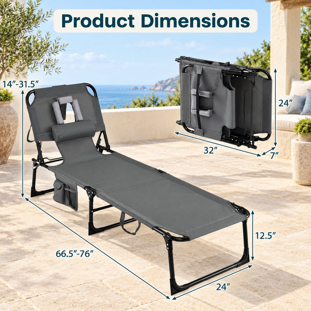 Airfind Set of 2 Tanning Chair Portable Chaise Lounge Chair with 4-Position Adjustable Backrest, 330 lbs Capacity, Gray
