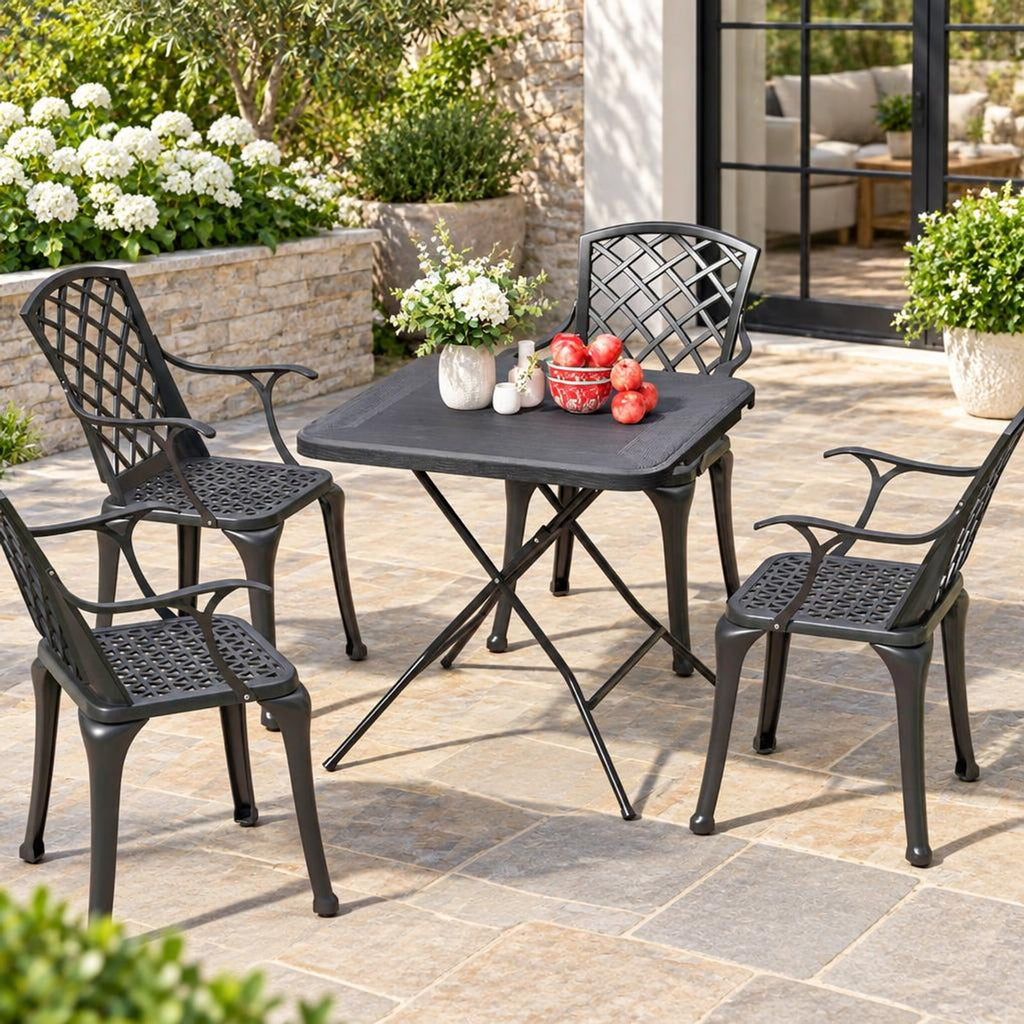 Airfind 2.6FT Foldable Dining Table with Wood Grain HDPE Tabletop and Non-slip Foot Pads, 110 lbs Capacity, HDPE Metal Frame, Black
