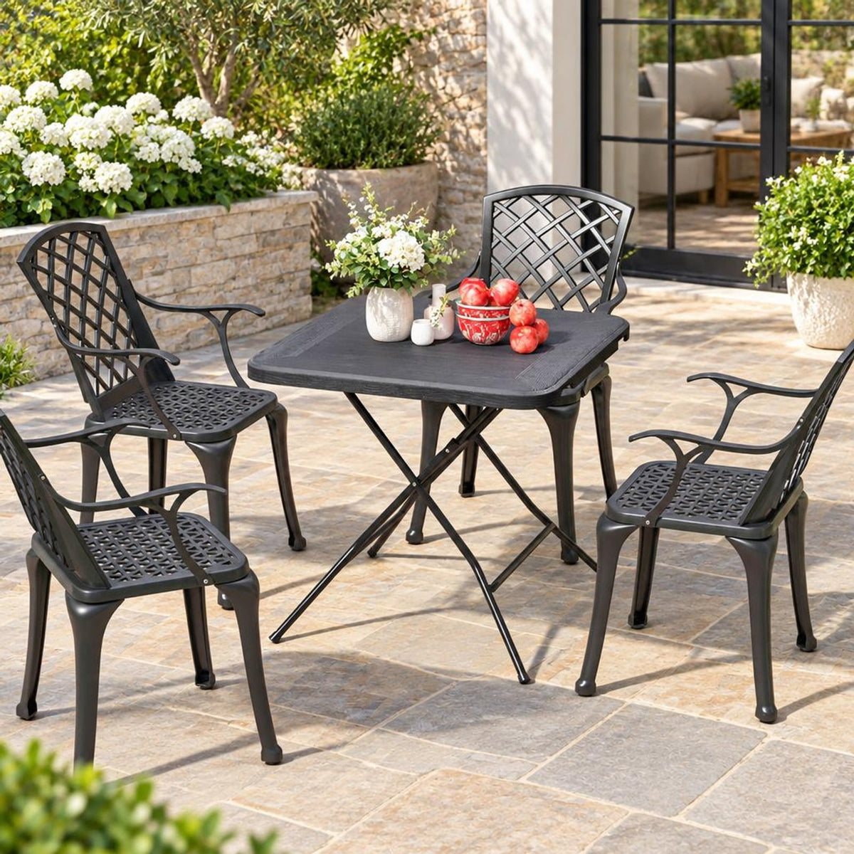 Airfind 2.6FT Foldable Dining Table with Wood Grain HDPE Tabletop and Non-slip Foot Pads, 110 lbs Capacity, HDPE Metal Frame, Black