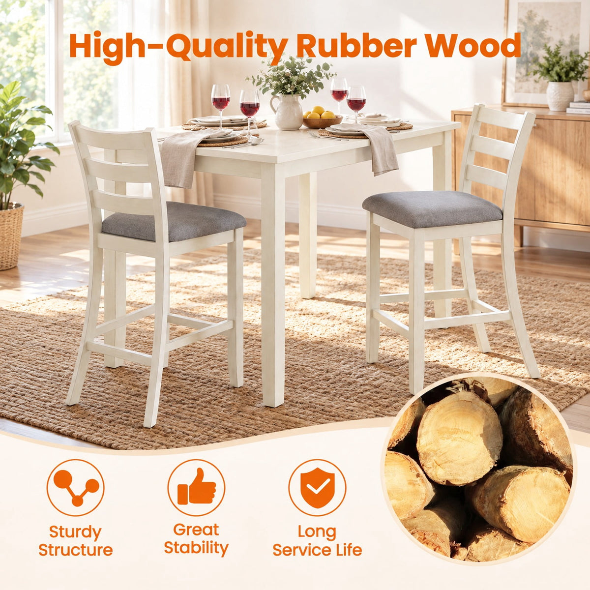 Airfind s Counter Height Chairs, 4 Piece, with Fabric Seat and Rubber Wood Legs, 353 lbs Capacity, Rubber wood linen fabric foam Frame, Beige