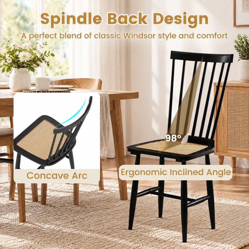 Airfind Farmhouse Solid Rubber Wood Dining Chairs Set of 2 with PE Rattan Seats, 420 lbs Capacity, Rubber Wood PE Rattan Frame, Black