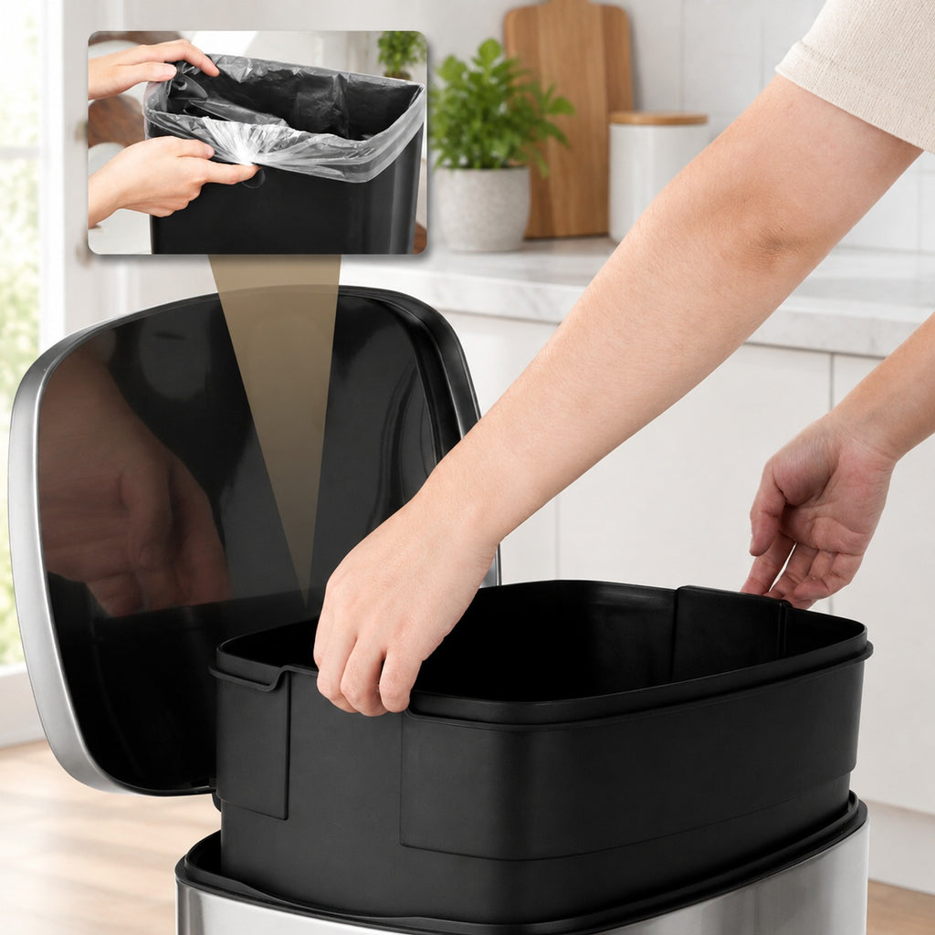 Airfind 13.2 Gallon Stainless Steel Trash Garbage Can with Bucket, PP steel stainless Frame, 17in x 12in x 26in (L x W x H) The Footprint, Silver Main