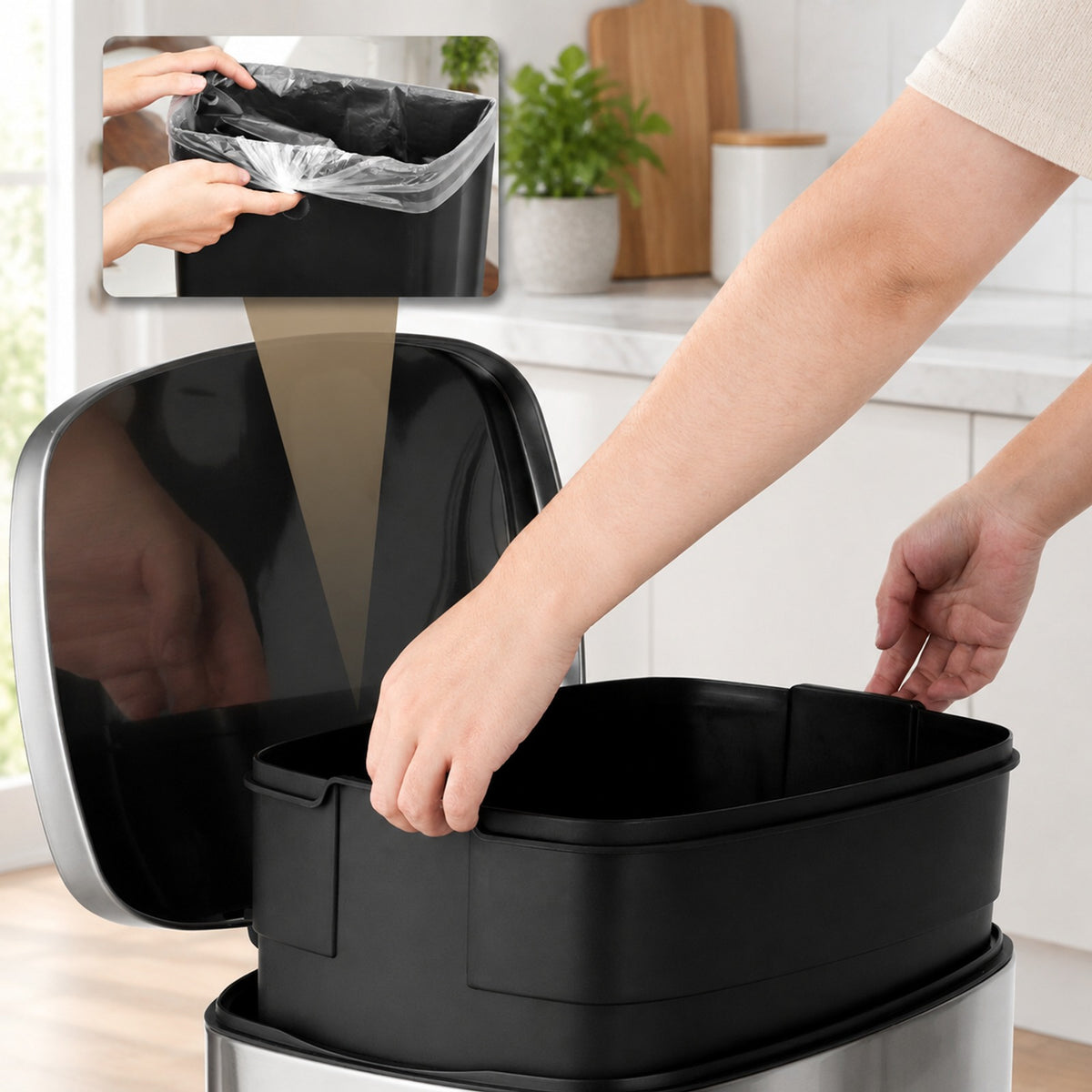 Airfind 13.2 Gallon Stainless Steel Trash Garbage Can with Bucket, PP steel stainless Frame, 17in x 12in x 26in (L x W x H) The Footprint, Silver Main