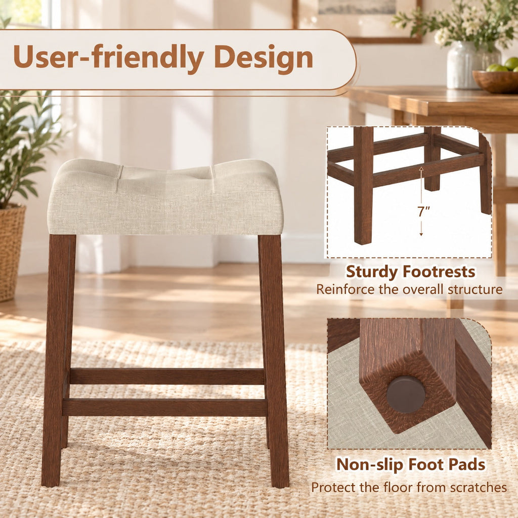 Airfind Set of 4 Upholstered Counter Height Bar Stool with Curved Saddle-seat, 330 Lbs Capacity, Rubber Wood MDF Fabric Sponge, Brown