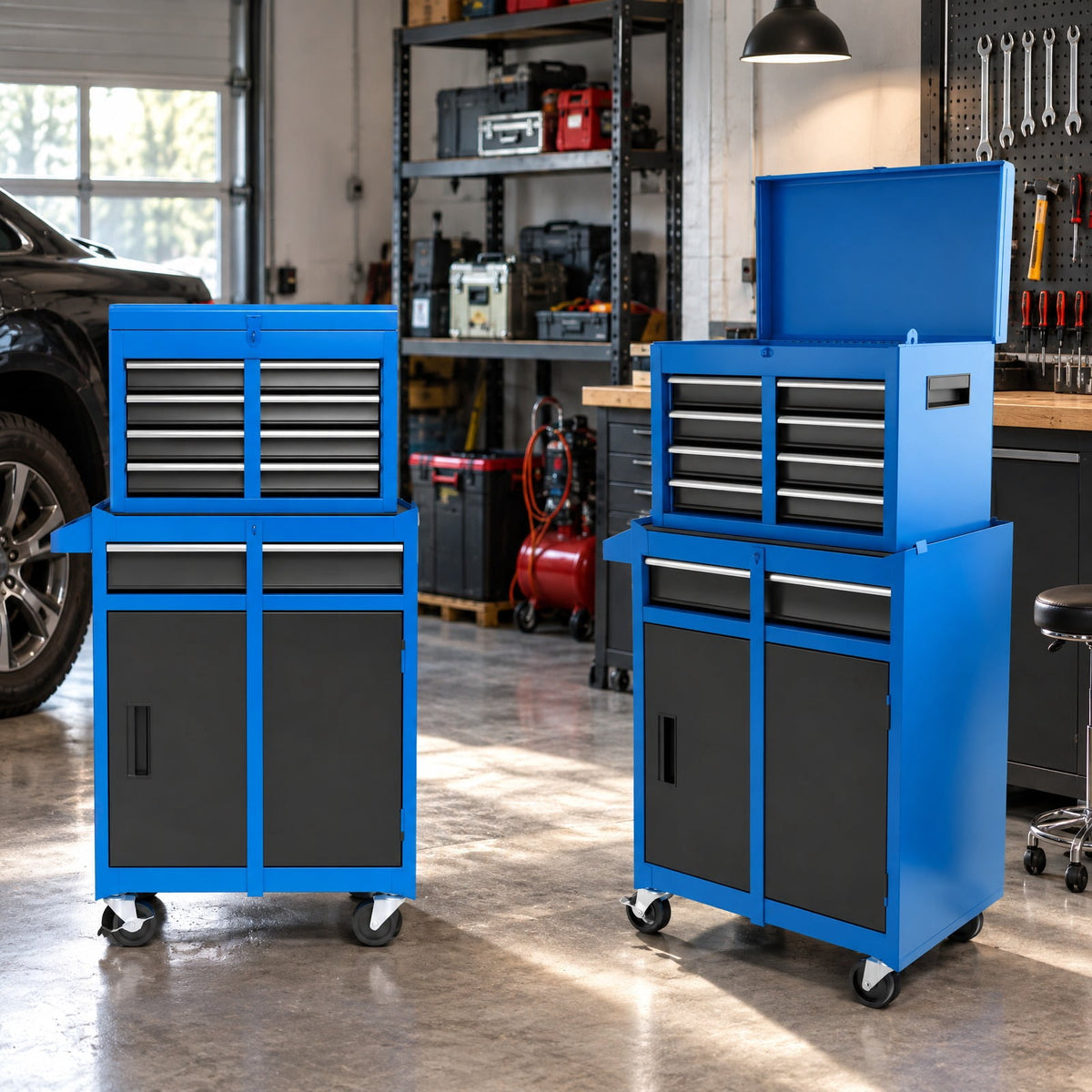 Airfind 2-in-1 Rolling Tool Chest with 5 Sliding Lockable Drawers, 220.5 lbs Capacity, Steel rubber-plastic synthetic Frame, Navy