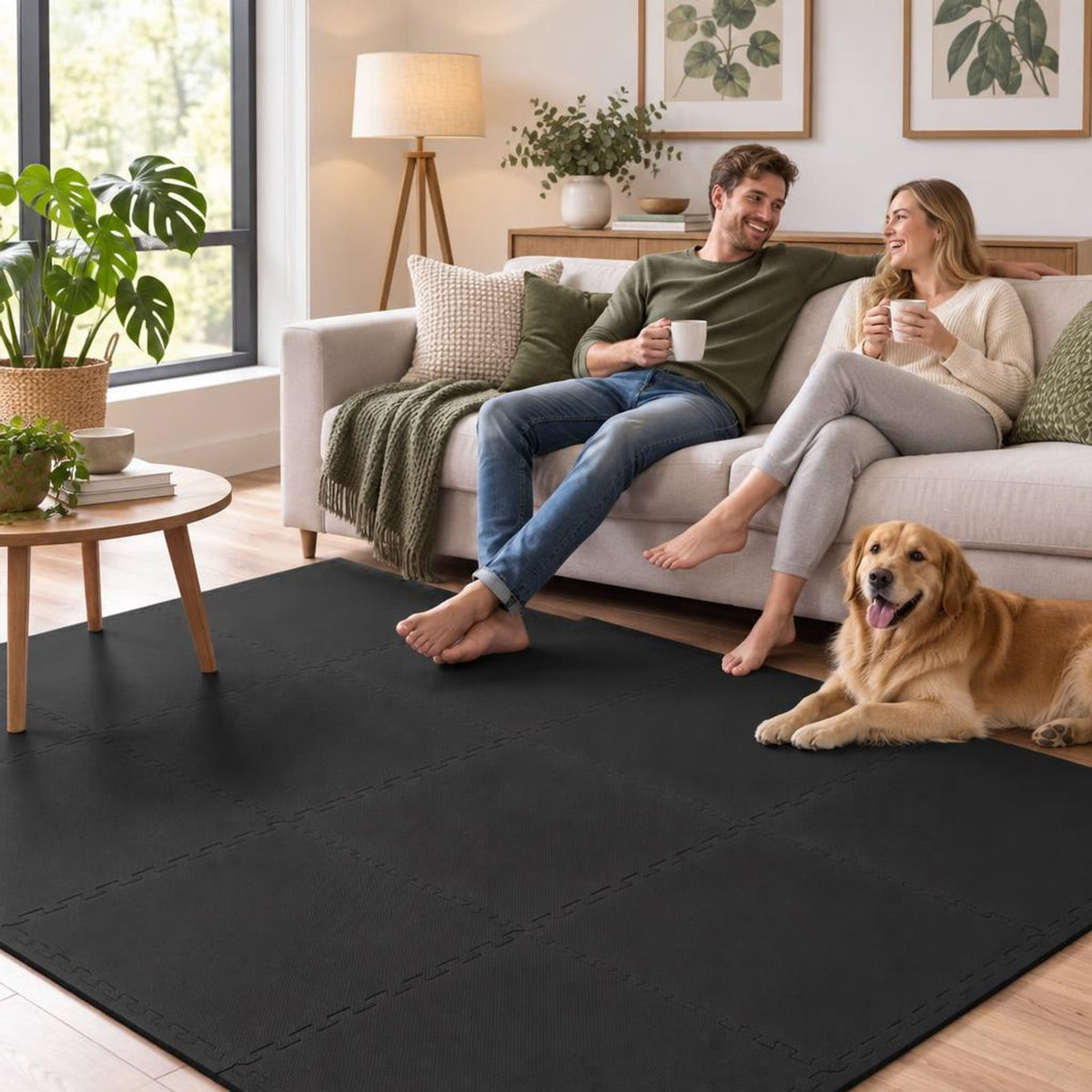 Airfind 24 Pack Non-Slip Protective Interlocking EVA Foam Floor Tiles, EVA Foam Frame, 143 x 97 x 0.5 Footprint, Black