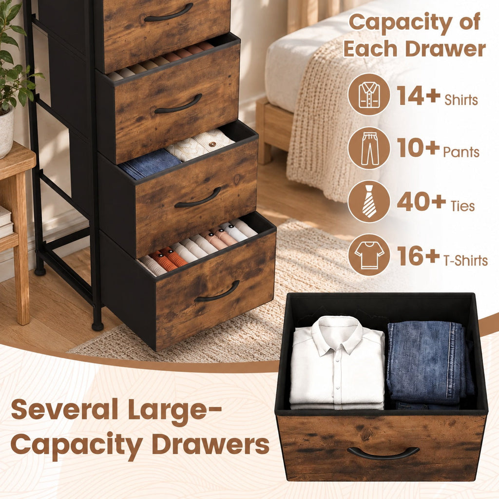 Airfind Dresser Nightstand with 5 Roomy Fabric Drawers for Bedroom, 130 lbs Capacity, Metal Engineered Wood Non-Woven Fabric Frame, Brown
