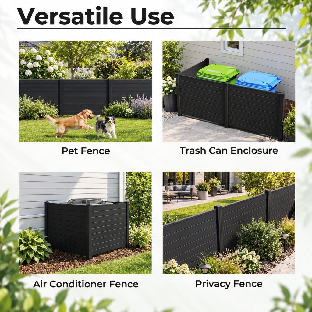 Airfind 48 x 38 Inch Air Conditioner Fence 3 Panels with Metal Ground Stakes for Patio Backyard, PP ABS Galvanized Metal Frame, Black