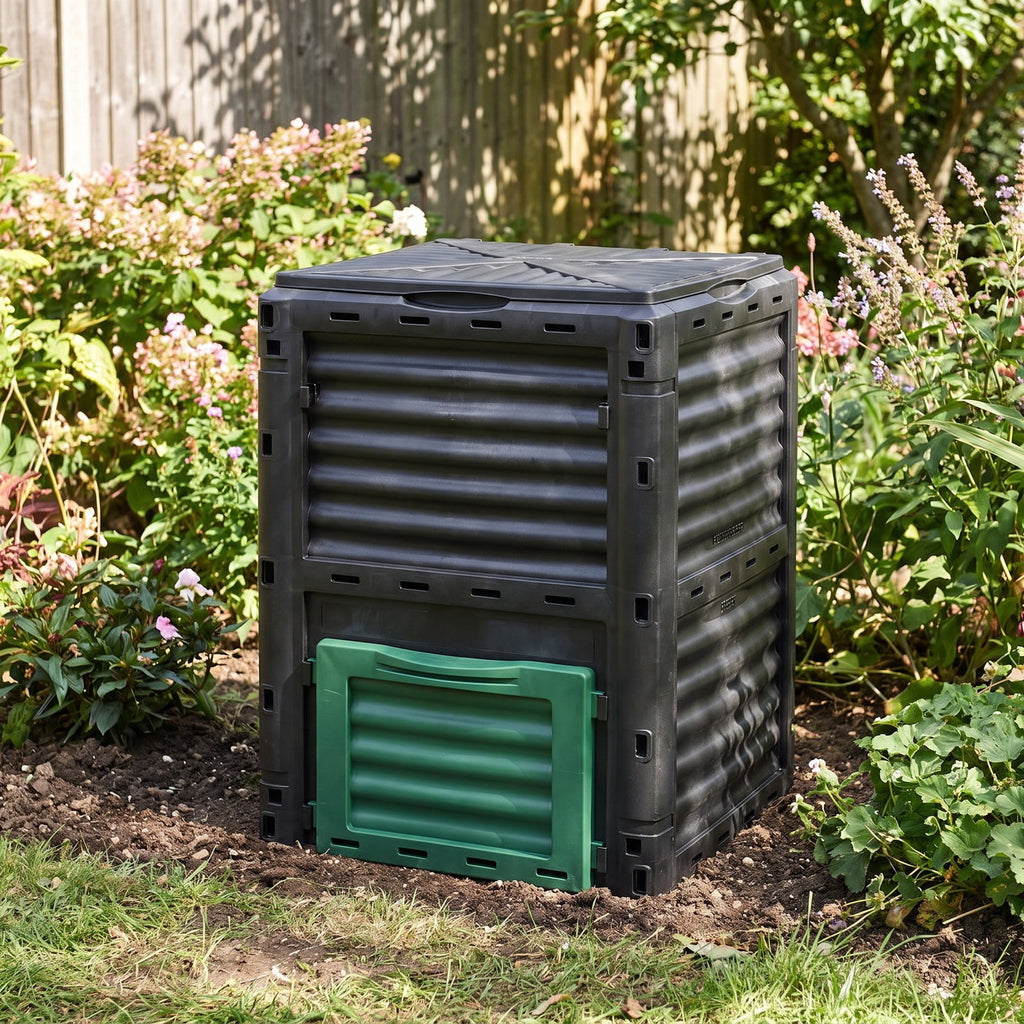 Airfind 80-Gallon Outdoor Composter with Large Openable Lid and Bottom Exit Door, PP Frame, 23.5 x 23 x 32 (L x W x H) Inner Footprint, Green