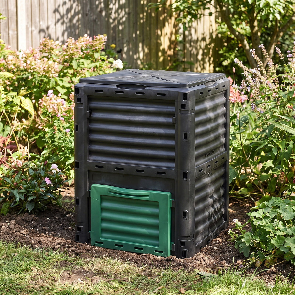 Airfind 80-Gallon Outdoor Composter with Large Openable Lid and Bottom Exit Door, PP Frame, 23.5 x 23 x 32 (L x W x H) Inner Footprint, Green