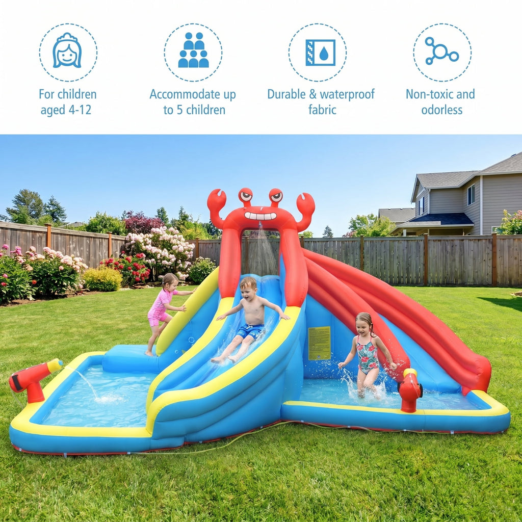 Airfind Inflatable Water Slide Bounce House with 950W Blower, Dual Slides, Splash Pools, Water Cannons Climbing Wall, 197in x157in x98in for Kids 4-12