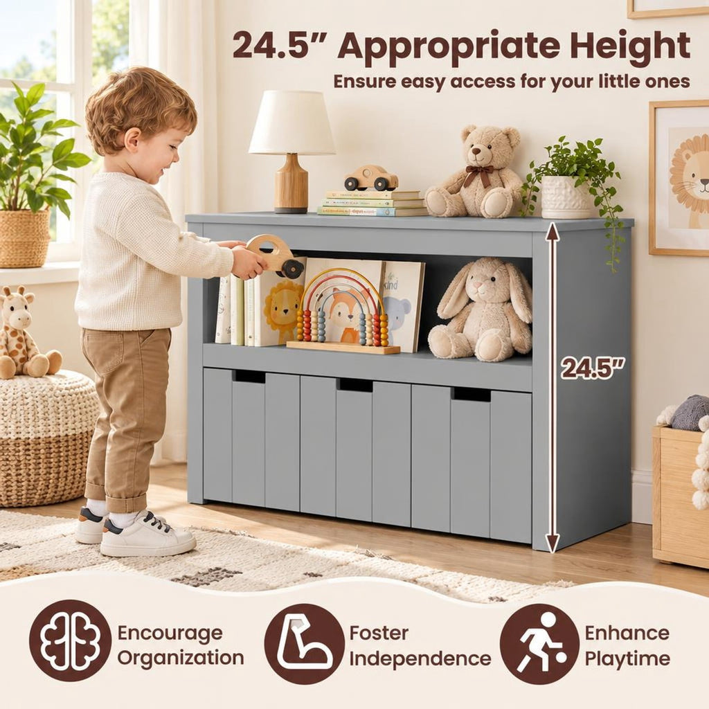 Airfind Kid Toy Storage Cabinet Drawer Chest with Wheels and Large Storage Cube Shelf, 110 lbs Capacity, MDF Frame, Gray
